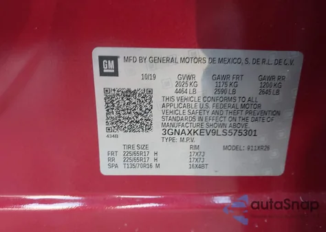 2020 Chevrolet Equinox Fwd Lt 1.5L Turbo from USA, damaged, VIN 3GNAXKEV9LS575301